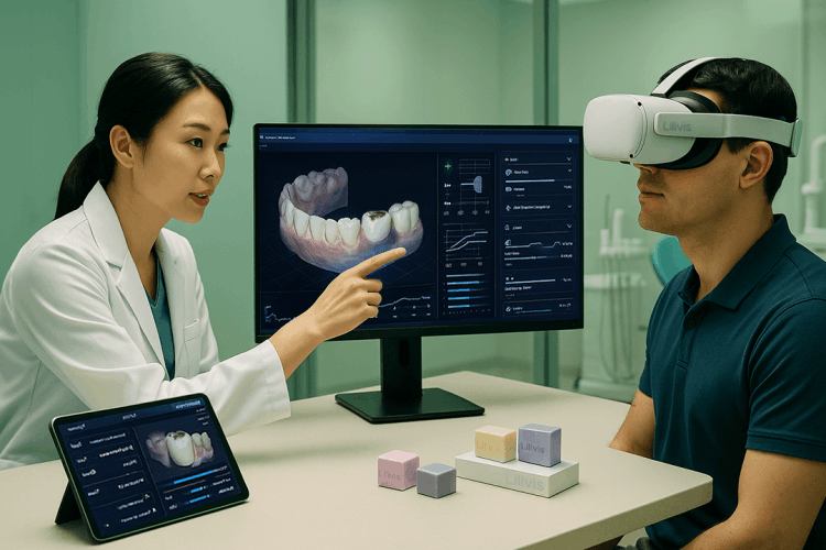 Digital interface showing the Lilivis patient-centered smart dental care management system in a clinic.