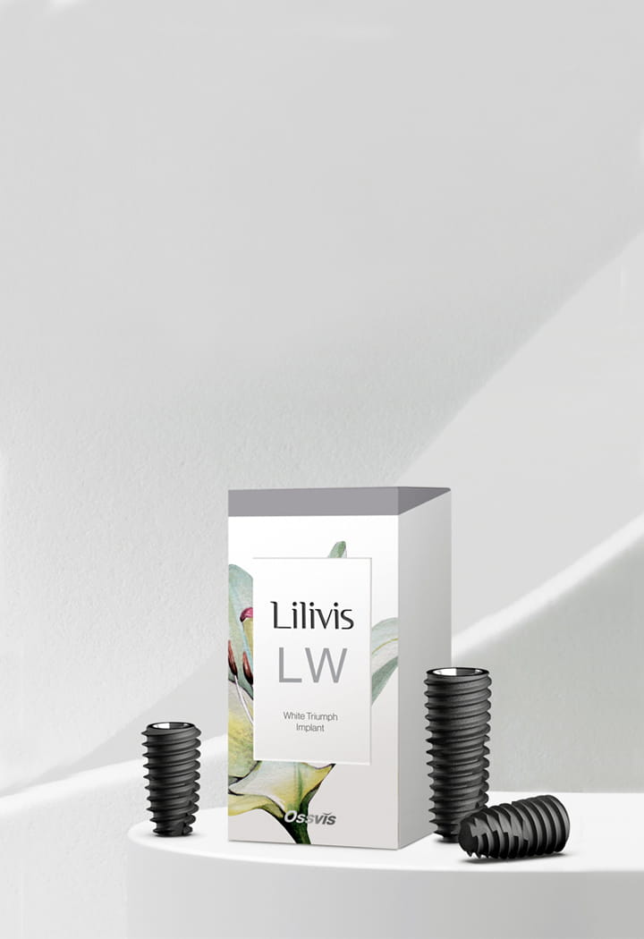 Lilivis LW White Triumph dental implants and packaging box.