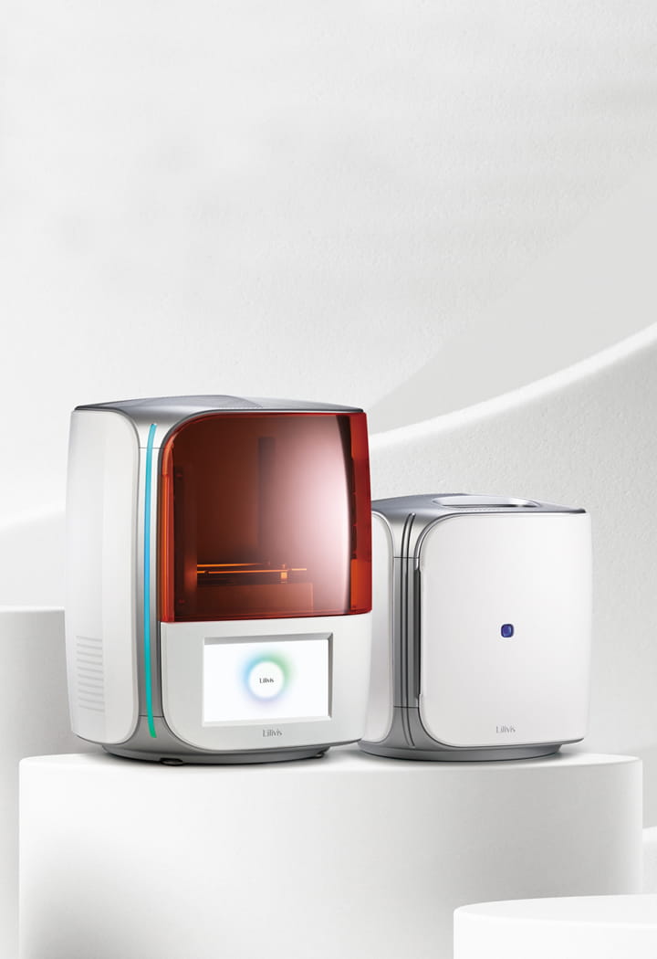 Lilivis 3D printer for dental applications placed on a round pillar.